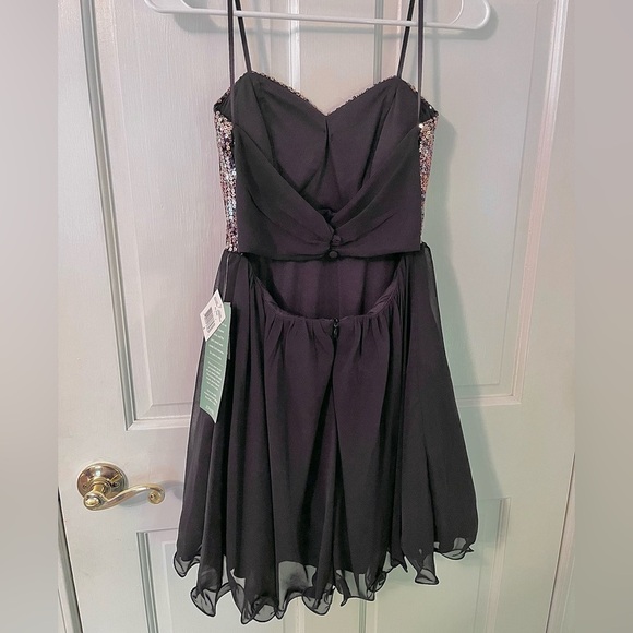 (NWT) Black & Gold Sequin Sweetheart Prom Party Mini Dress - Picture 5 of 11